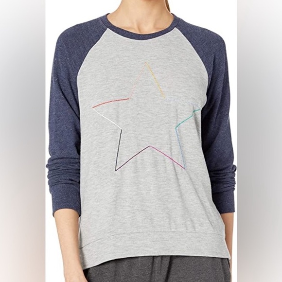 PJ Salvage Gray and Blue Rainbow Star Sweatshirt Lounge Top Bohemian Cozy - Picture 1 of 5